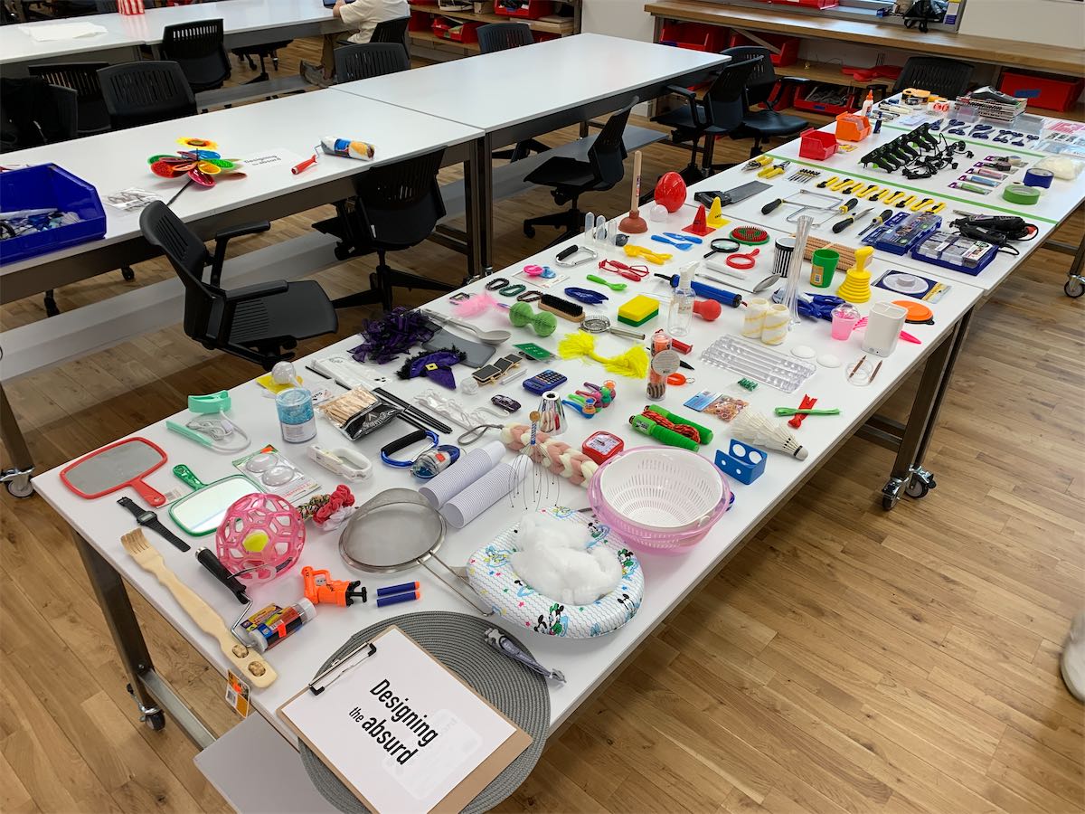 table full of tools and materials for the workshop