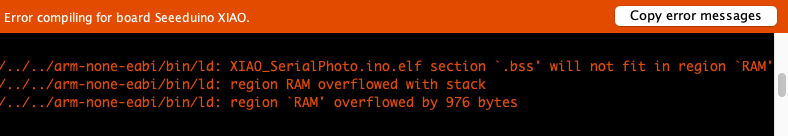 region `RAM' overflowed by 976 bytes