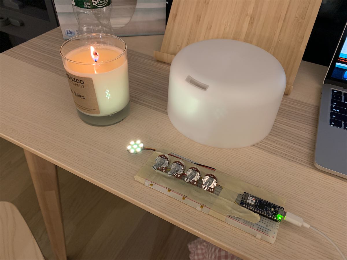 the testing board with a real candle next to it